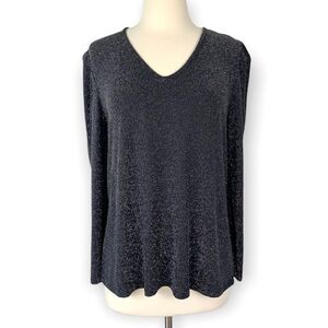 NWT Black Sparkle Glitter V Neck Long Sleeve Top